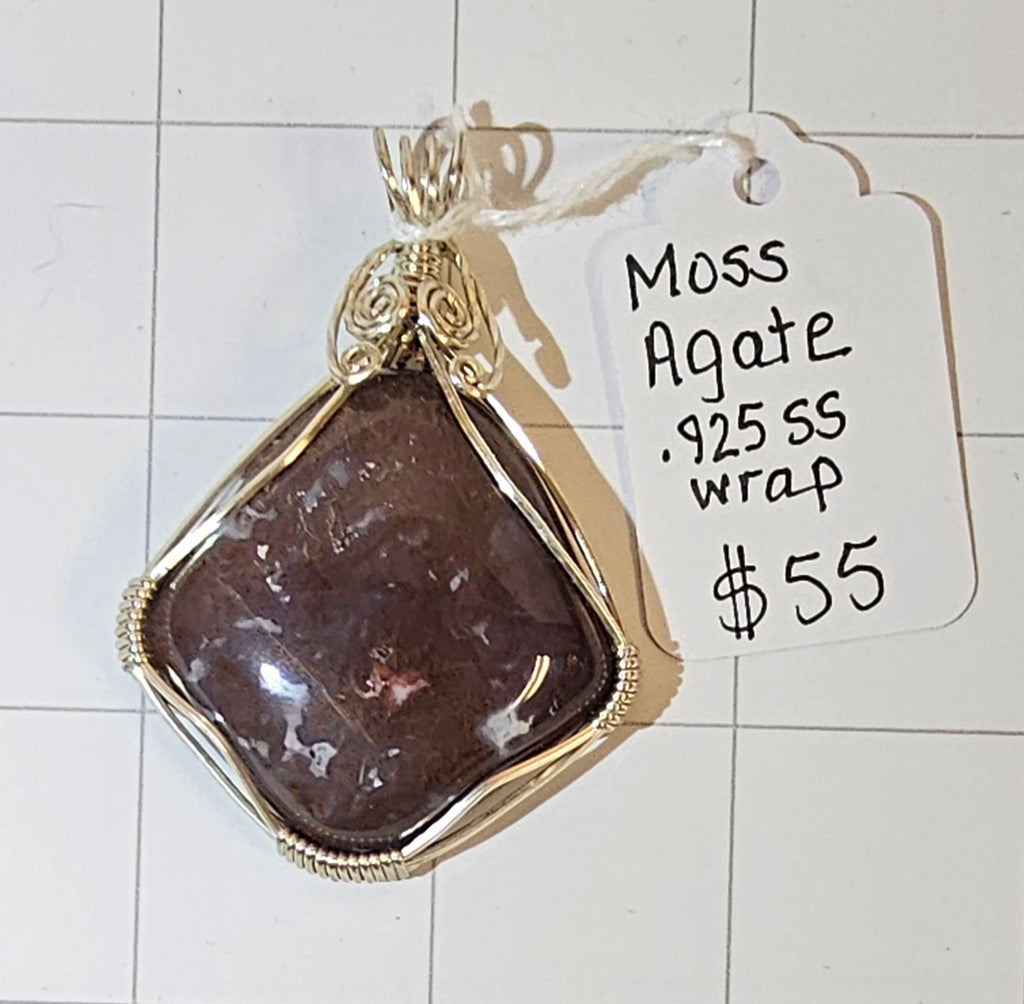 Moss Agate wrapped with .925 SS