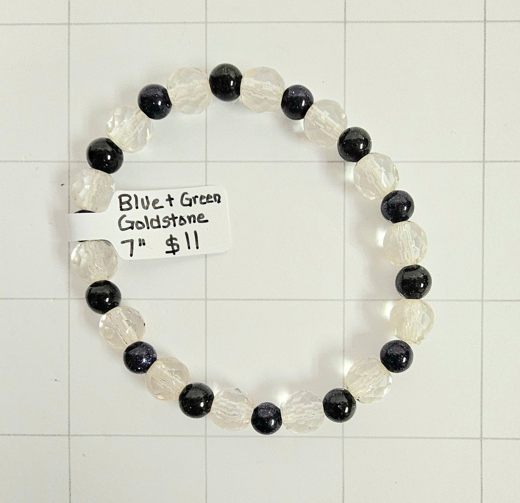 Blue & Green Goldstone w/ Crystal Quartz Bracelet