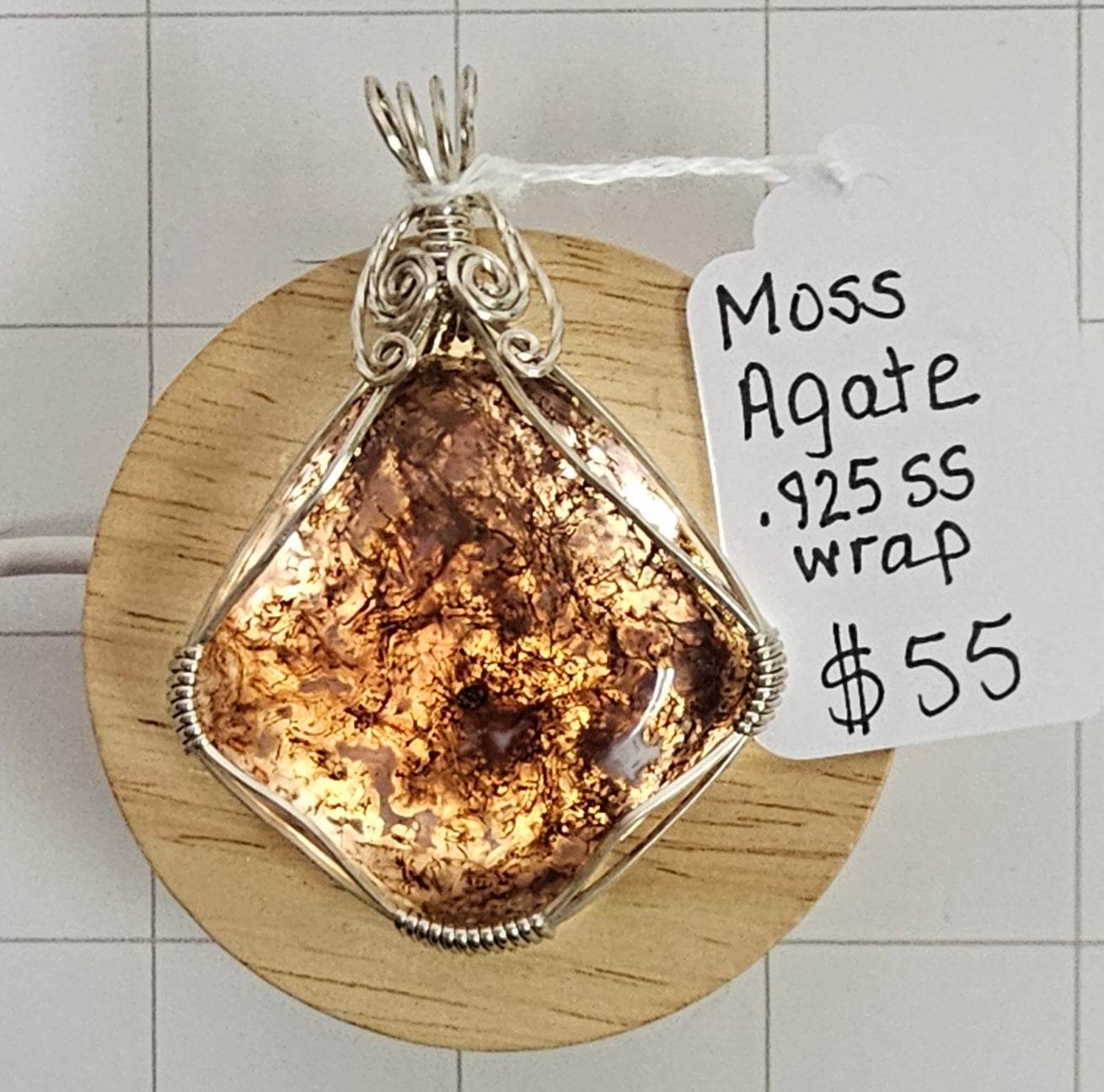 Moss Agate wrapped with .925 SS