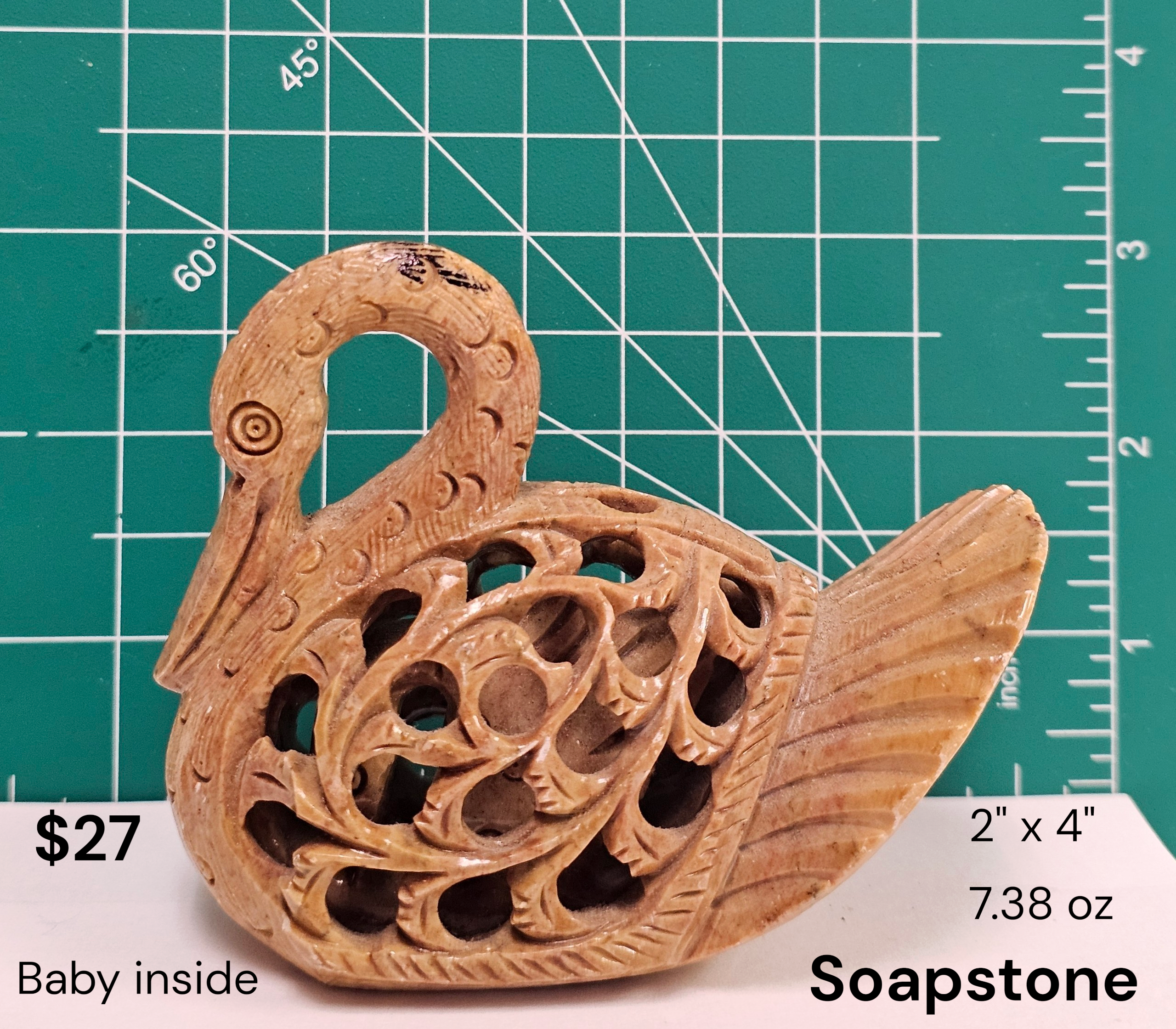 Soapstone mama Swan with her baby inside