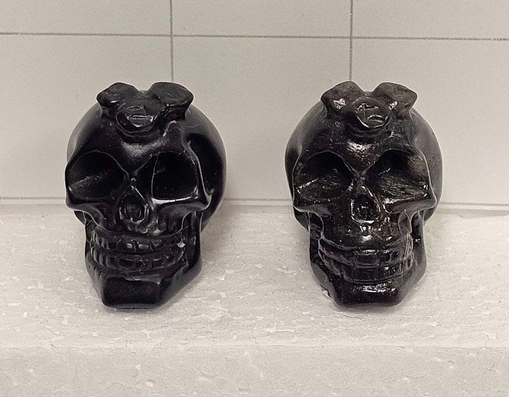 Obsidian carved Skulls with Flowers