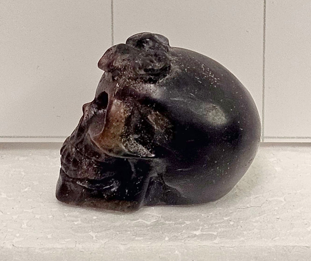 Garnet Skull with Flowers