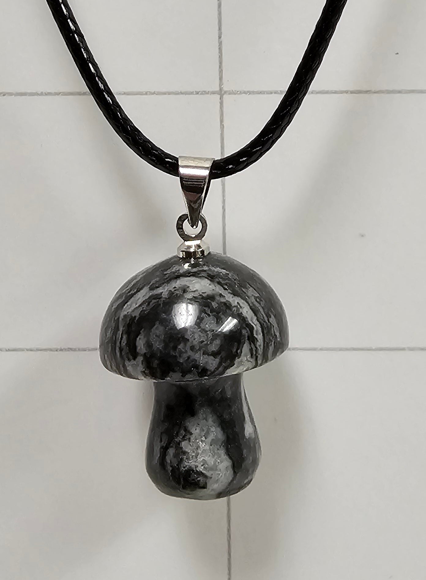 Onyx Tuxedo Agate Mushroom Necklace