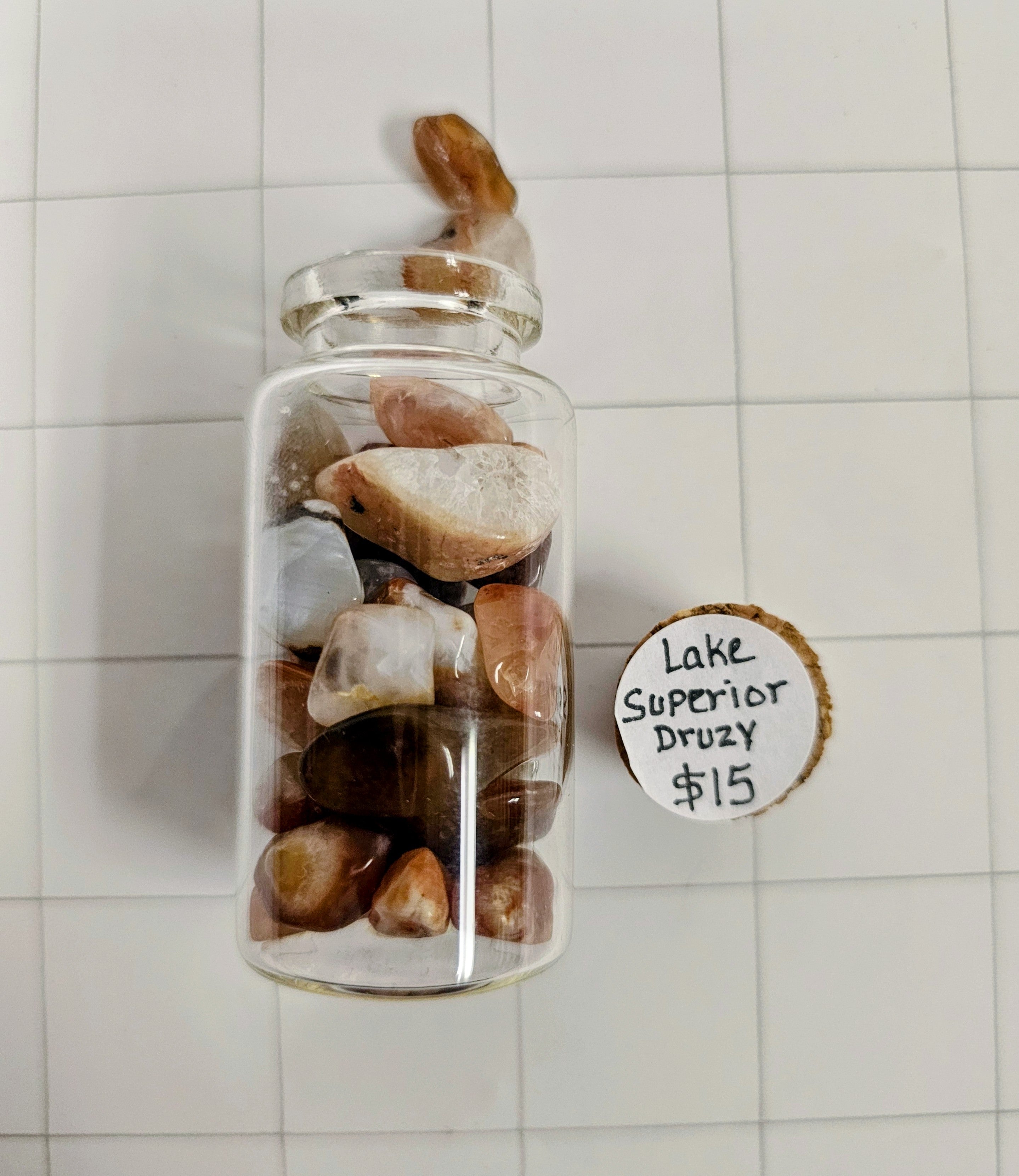Lake Superior Druzy Agates in a jar